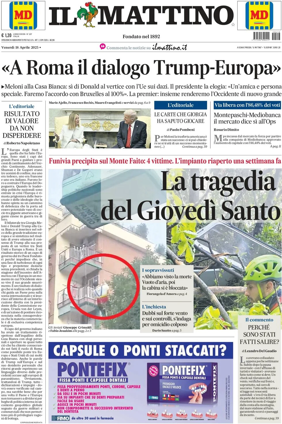 anteprima della prima pagina di Il Mattino