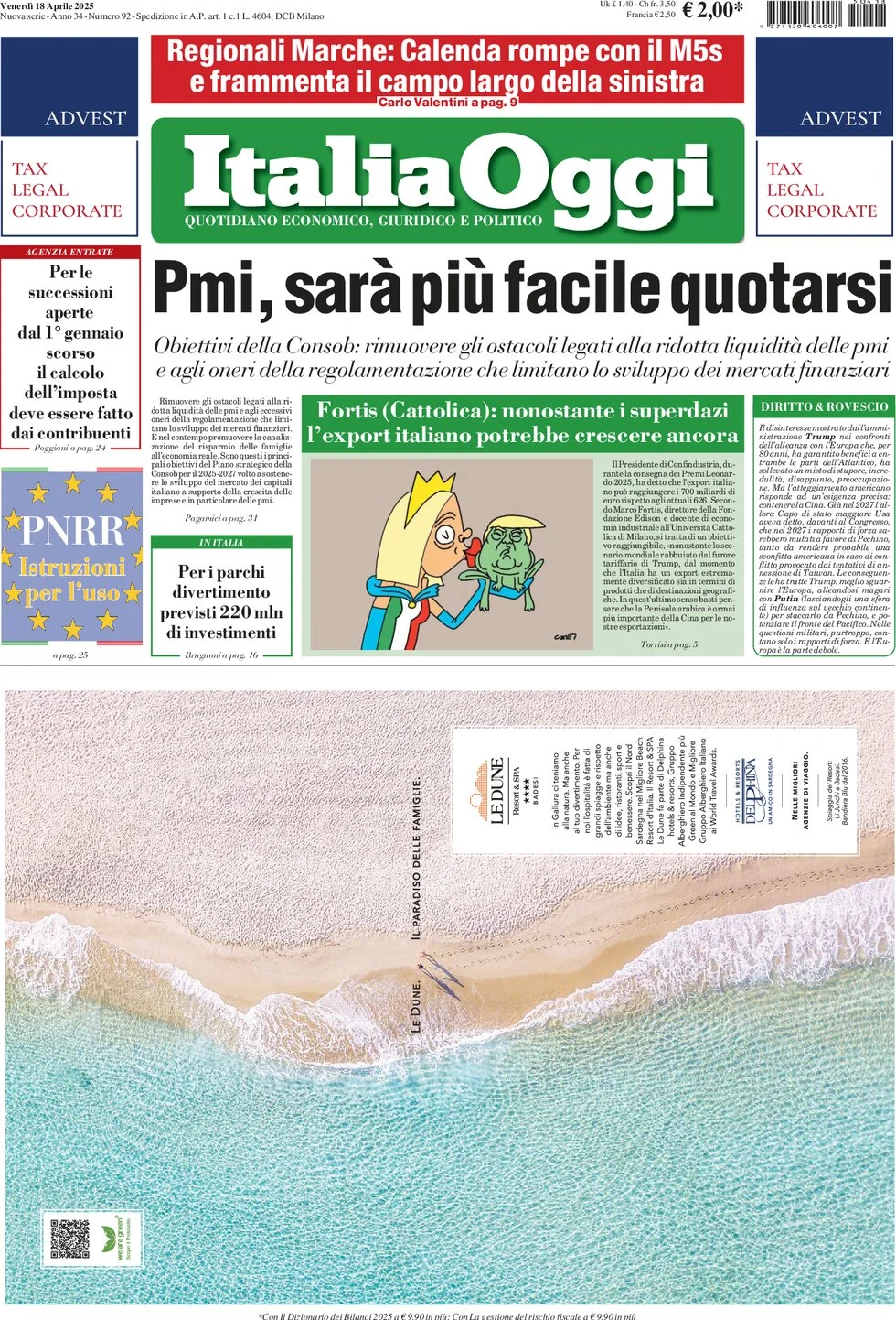 anteprima della prima pagina di ItaliaOggi