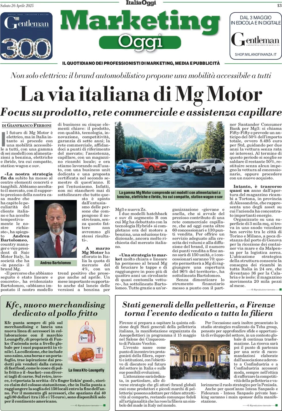 anteprima della prima pagina di marketing-oggi del 26/04/2025