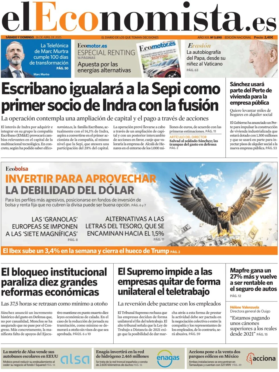anteprima della prima pagina di el-economista del 26/04/2025