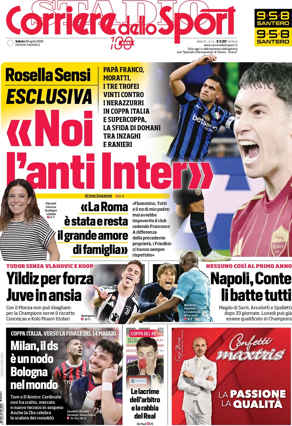 anteprima della prima pagina di corriere-dello-sport del 26/04/2025