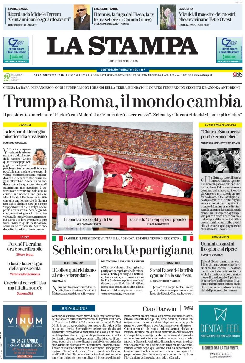 anteprima della prima pagina di la-stampa del 26/04/2025