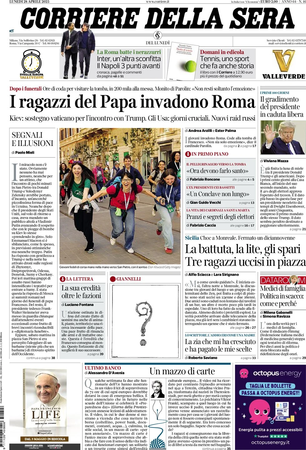 anteprima della prima pagina di corriere-della-sera del 28/04/2025
