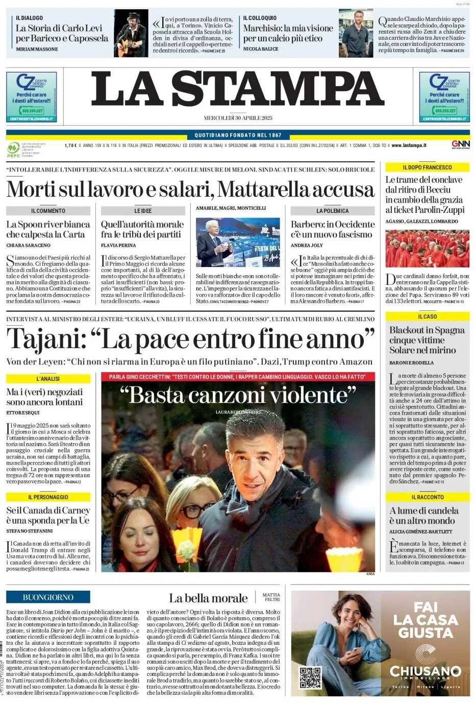 anteprima della prima pagina di La Stampa