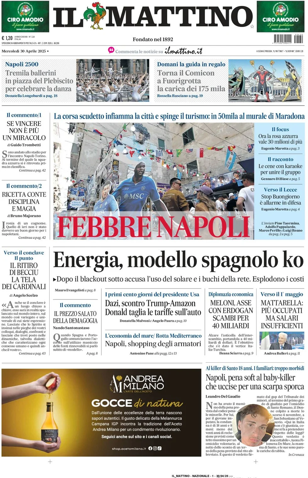 anteprima della prima pagina di Il Mattino