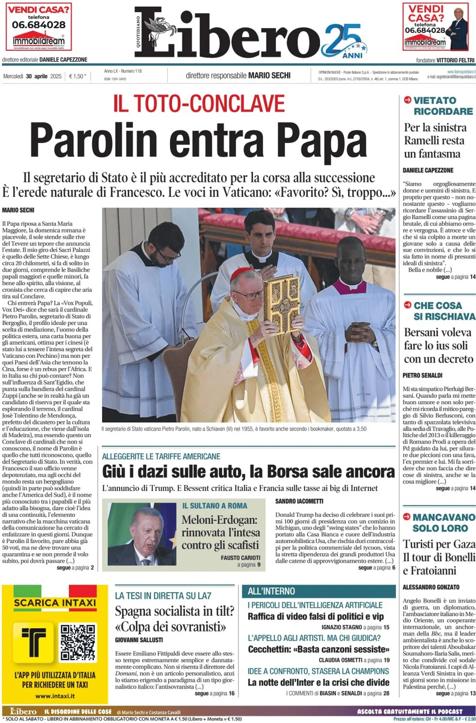 anteprima della prima pagina di Libero Quotidiano