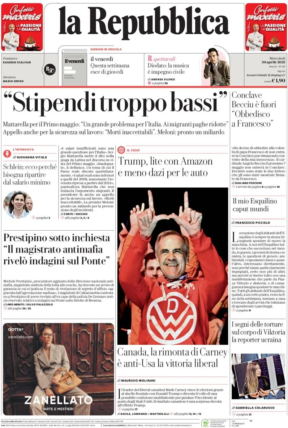 anteprima della prima pagina di La Repubblica