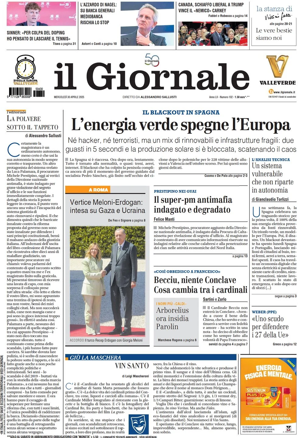 anteprima della prima pagina di Il Giornale