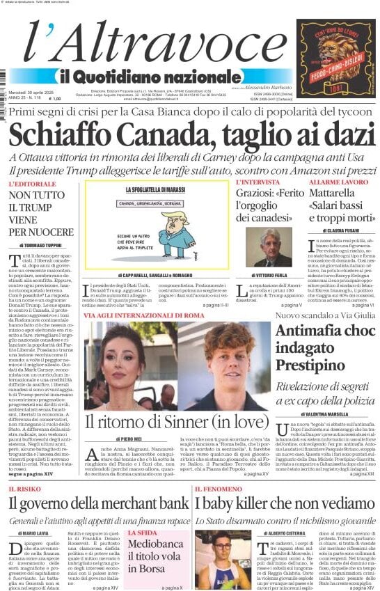 anteprima della prima pagina di Il Quotidiano del Sud L'Altravoce