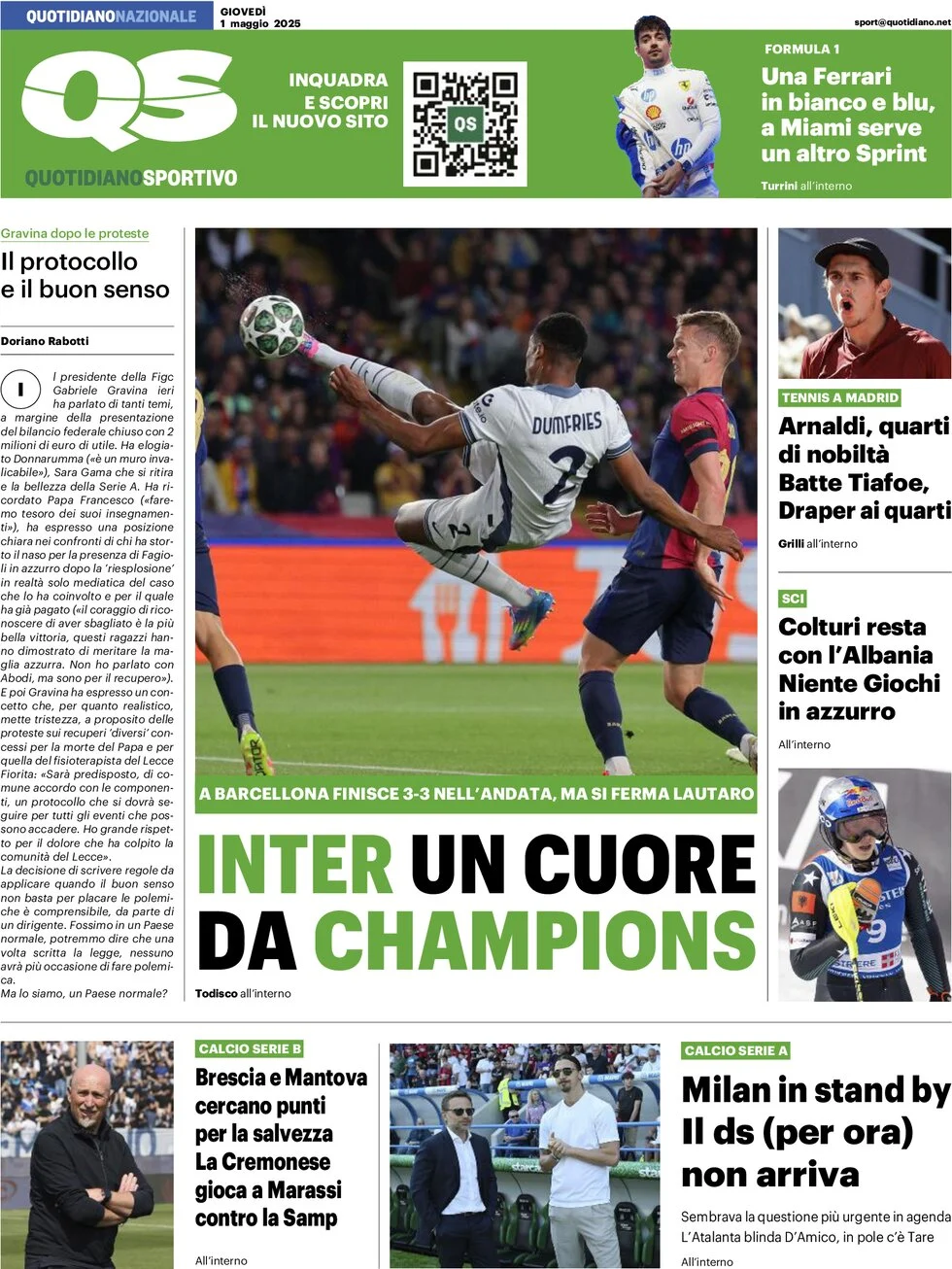 anteprima della prima pagina di QS Quotidiano Sportivo