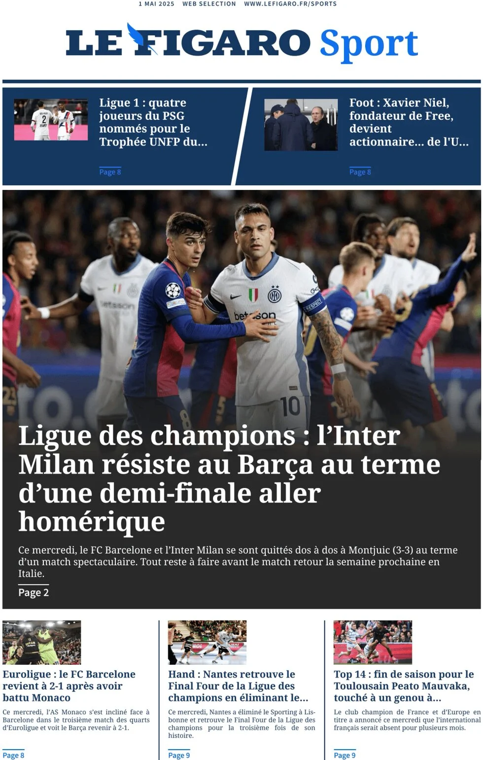anteprima della prima pagina di Le Figaro SPORT