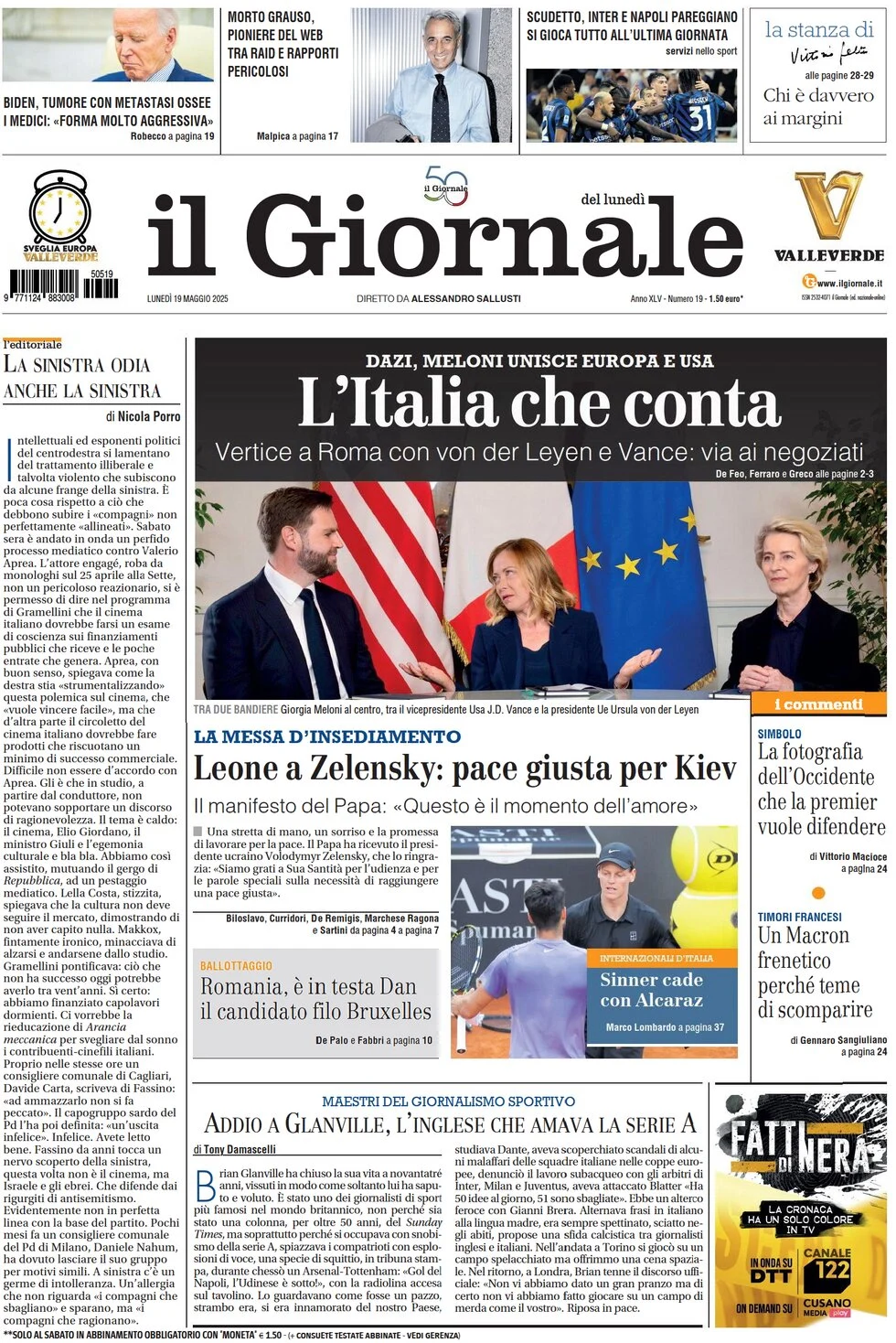 anteprima della prima pagina di il-giornale del 19/05/2025