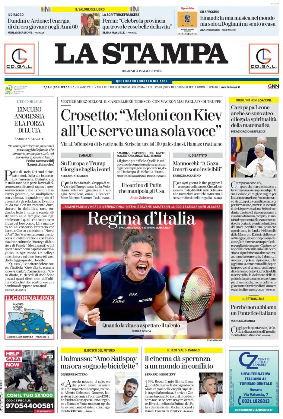 anteprima della prima pagina di la-stampa del 19/05/2025