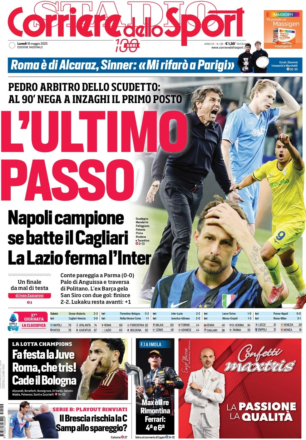 anteprima della prima pagina di corriere-dello-sport del 19/05/2025