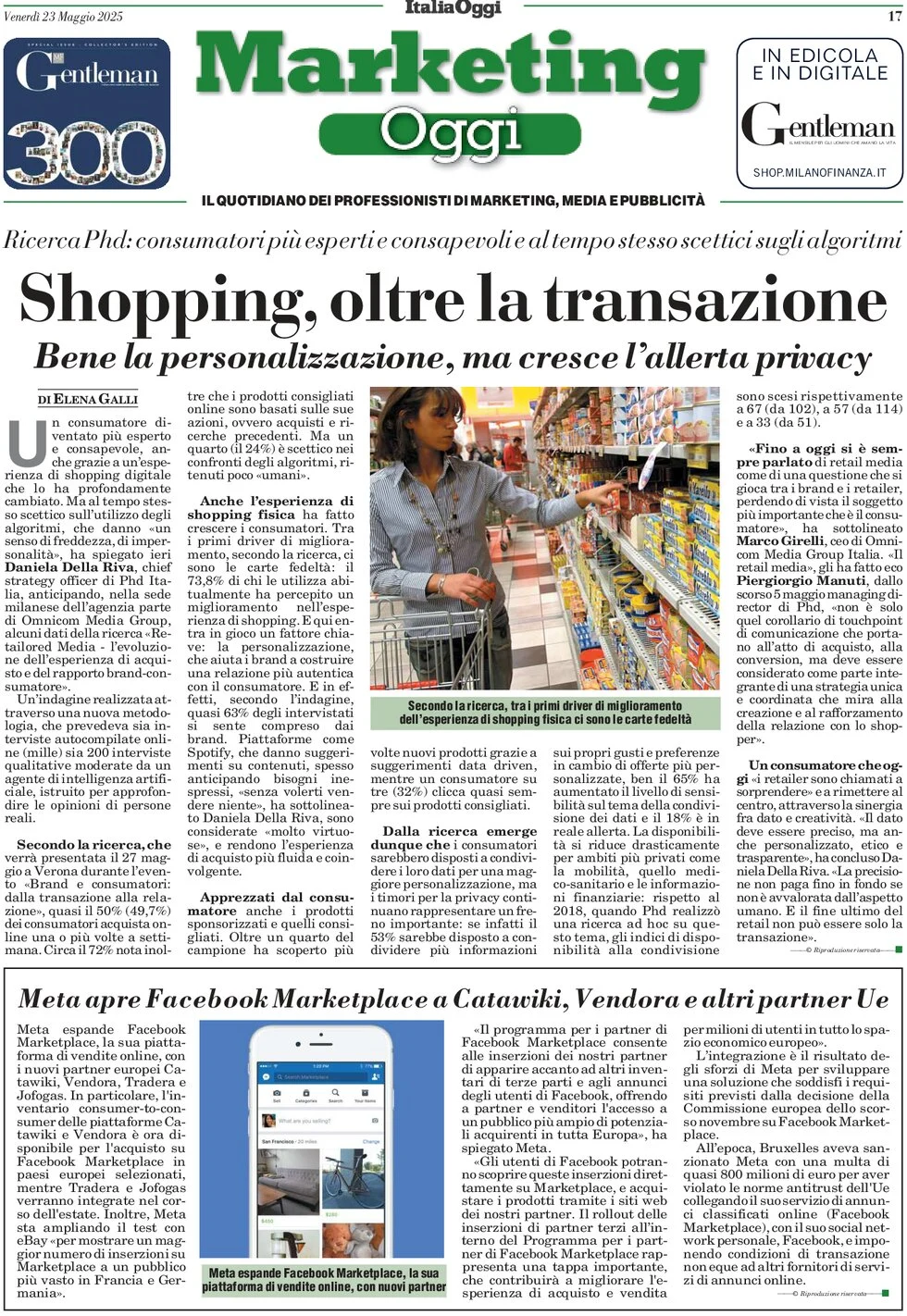 anteprima della prima pagina di marketing-oggi del 23/05/2025