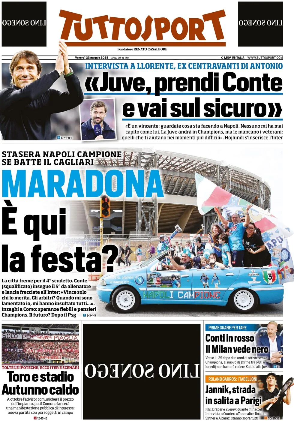 anteprima della prima pagina di tuttosport del 23/05/2025