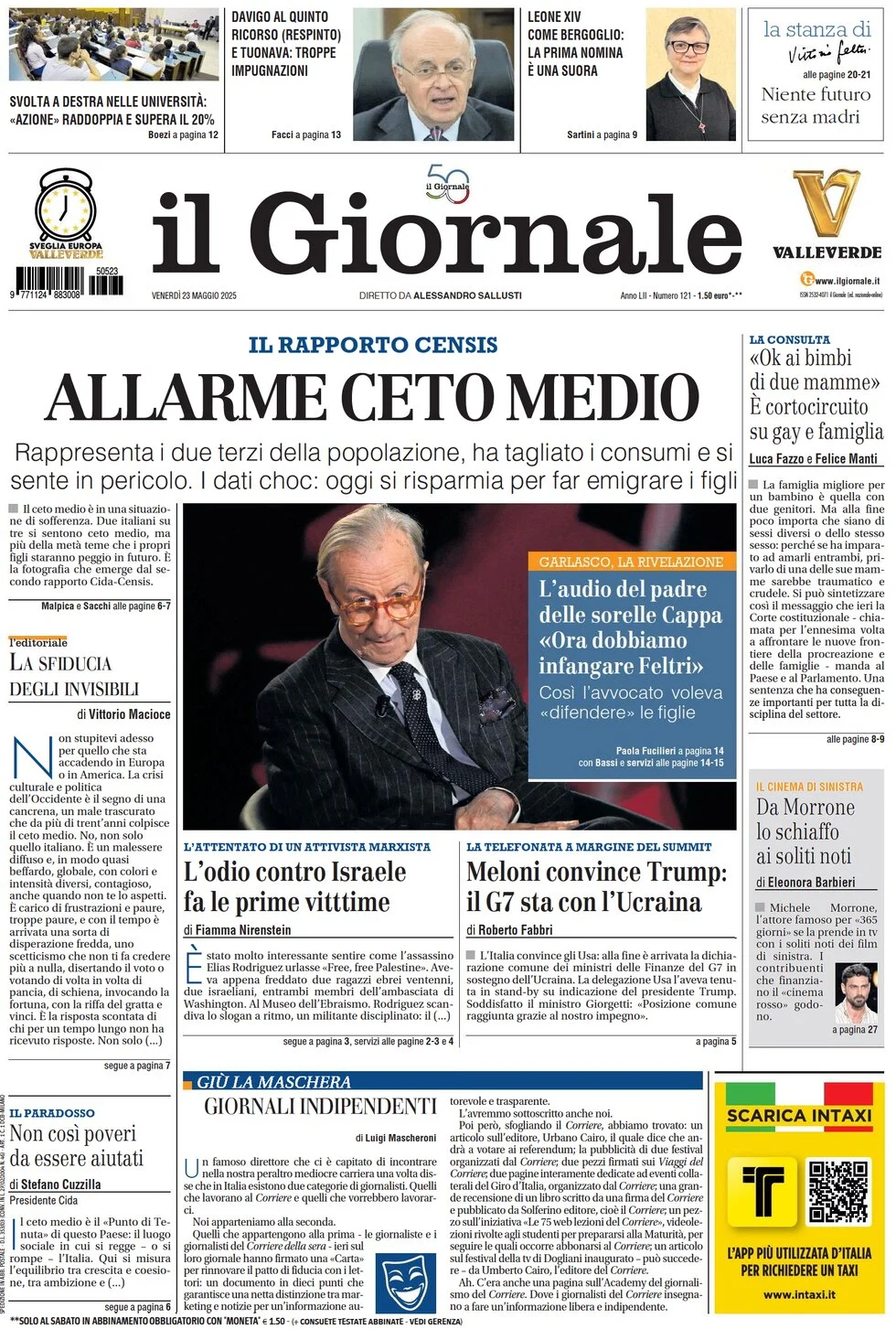 anteprima della prima pagina di il-giornale del 23/05/2025