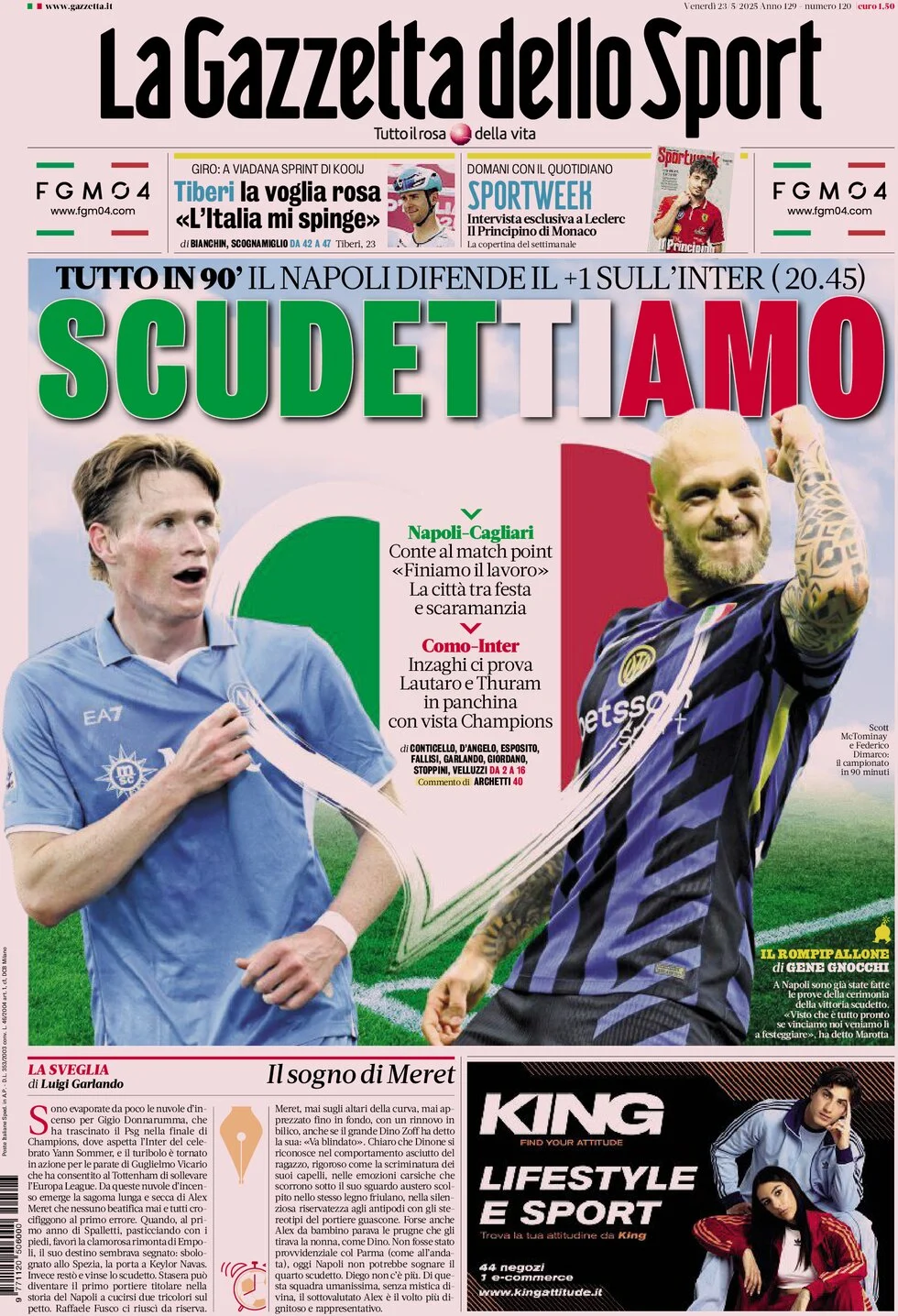 anteprima della prima pagina di la-gazzetta-dello-sport del 23/05/2025