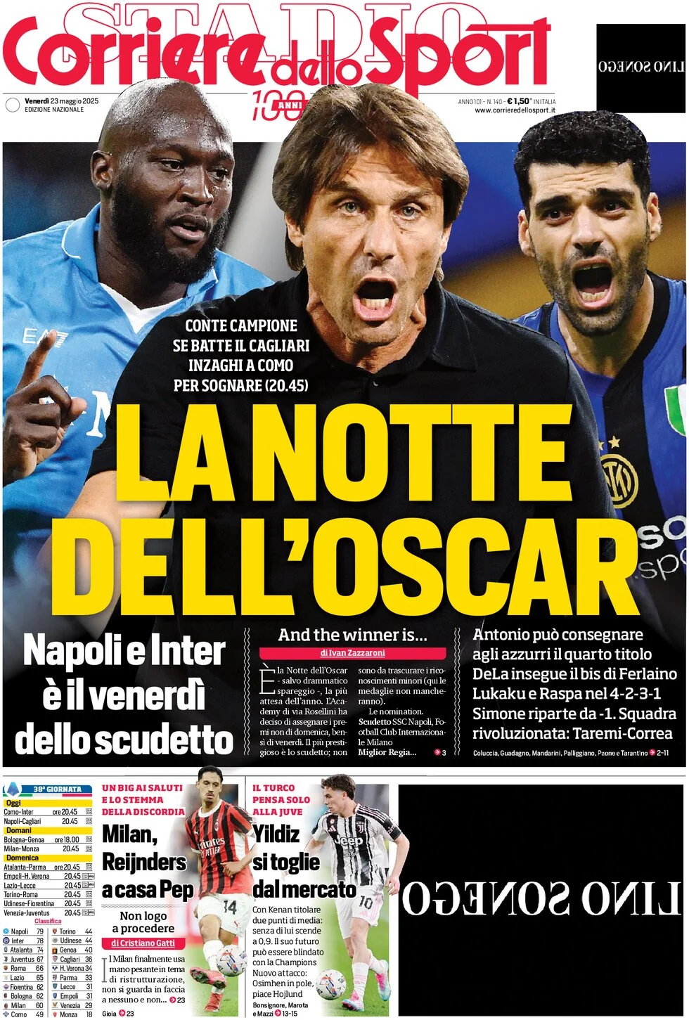 anteprima della prima pagina di corriere-dello-sport del 23/05/2025
