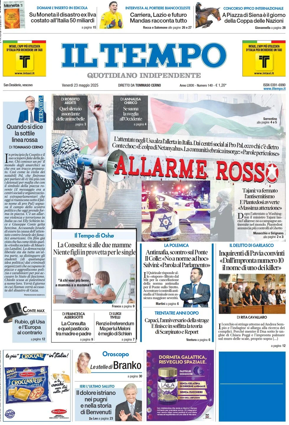 anteprima della prima pagina di il-tempo del 23/05/2025