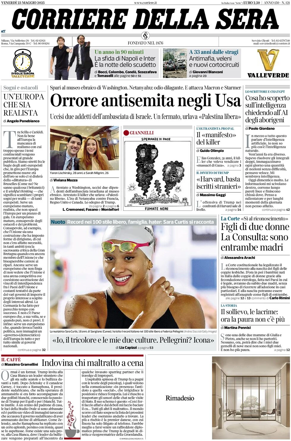 anteprima della prima pagina di corriere-della-sera del 23/05/2025
