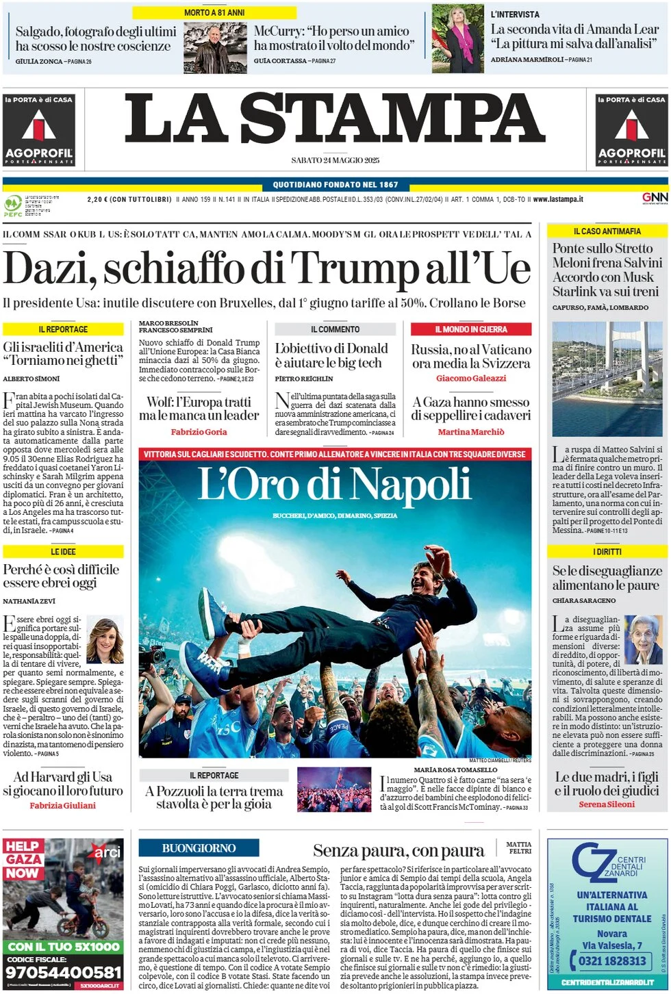 anteprima della prima pagina di la-stampa del 24/05/2025