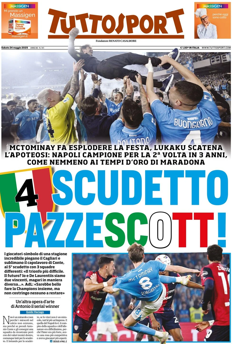 anteprima della prima pagina di tuttosport del 24/05/2025