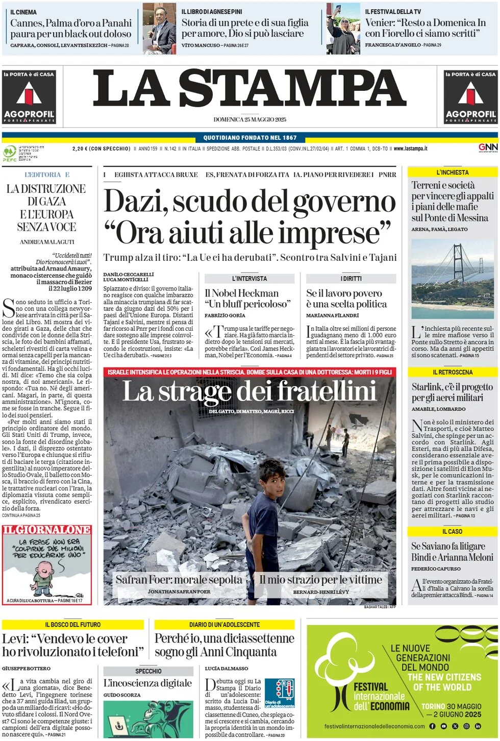 anteprima della prima pagina di la-stampa del 25/05/2025