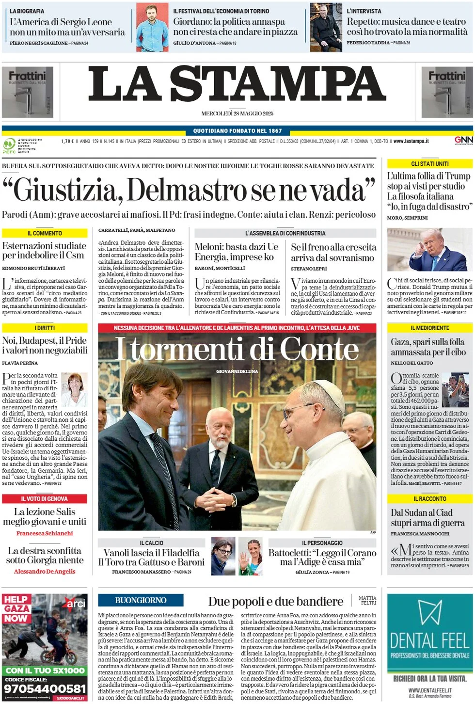 anteprima della prima pagina di la-stampa del 28/05/2025