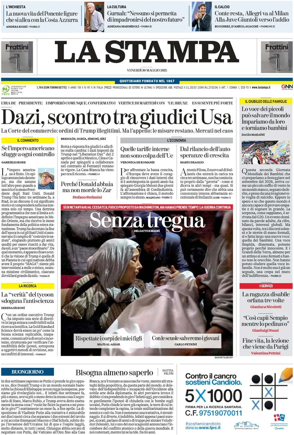 anteprima della prima pagina di la-stampa del 30/05/2025