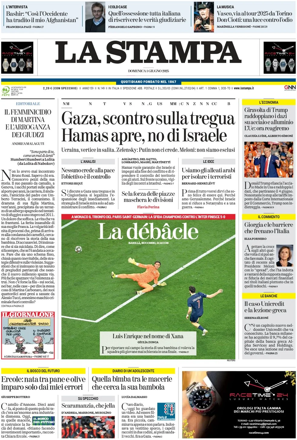 anteprima della prima pagina di la-stampa del 01/06/2025