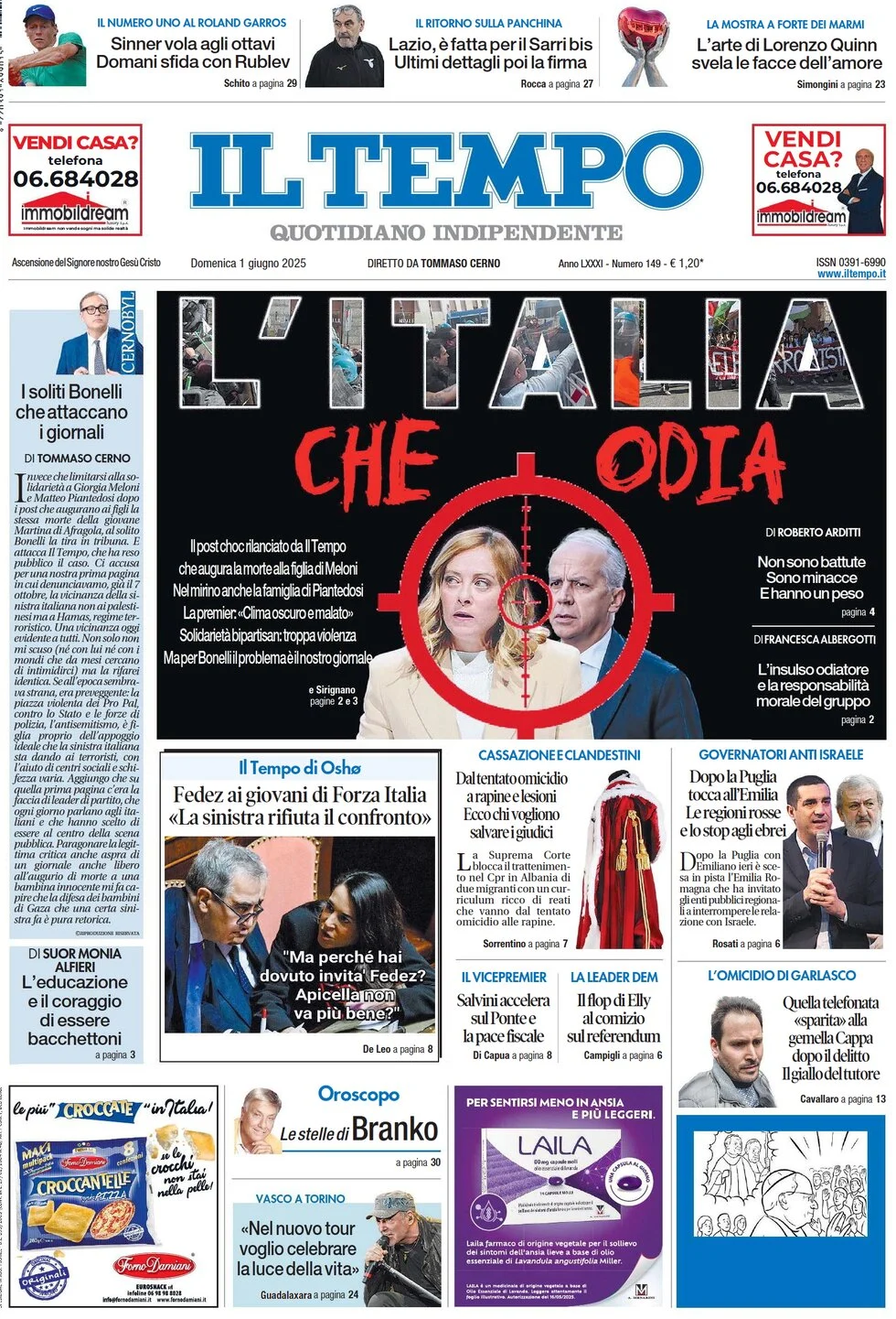 anteprima della prima pagina di il-tempo del 01/06/2025