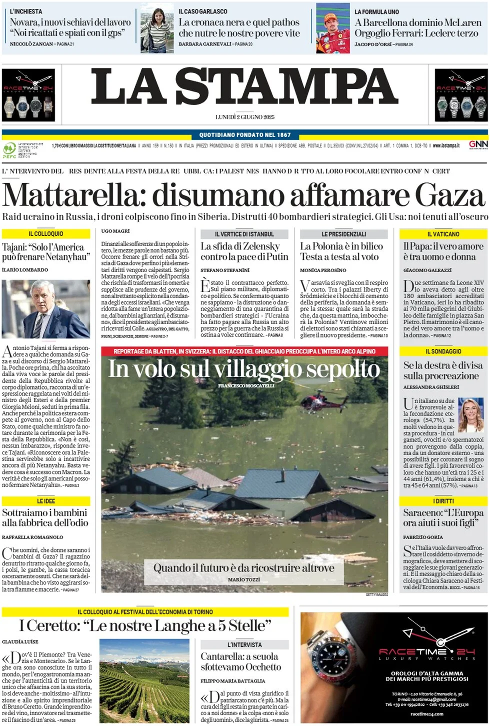 anteprima della prima pagina di la-stampa del 02/06/2025