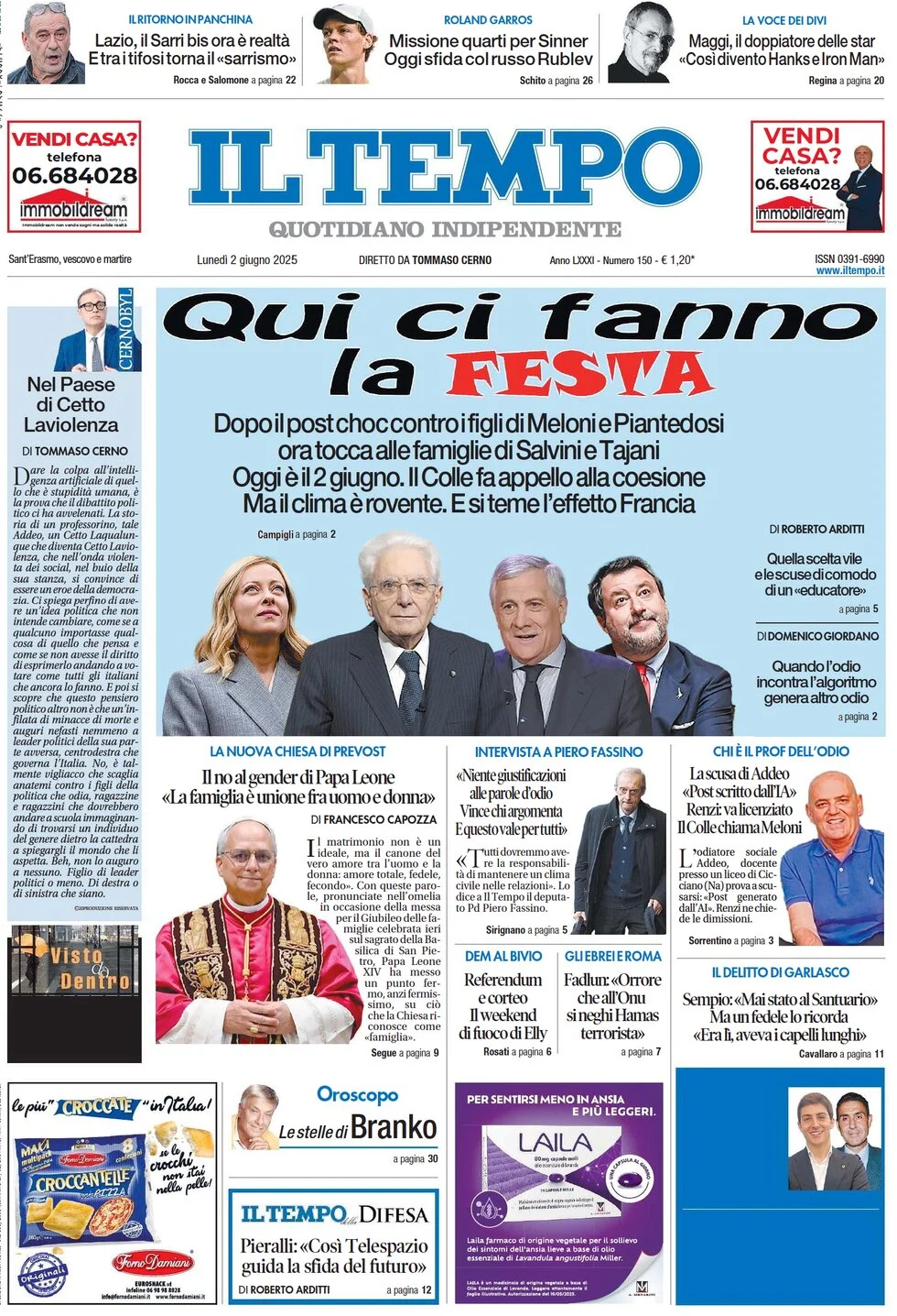 anteprima della prima pagina di il-tempo del 02/06/2025