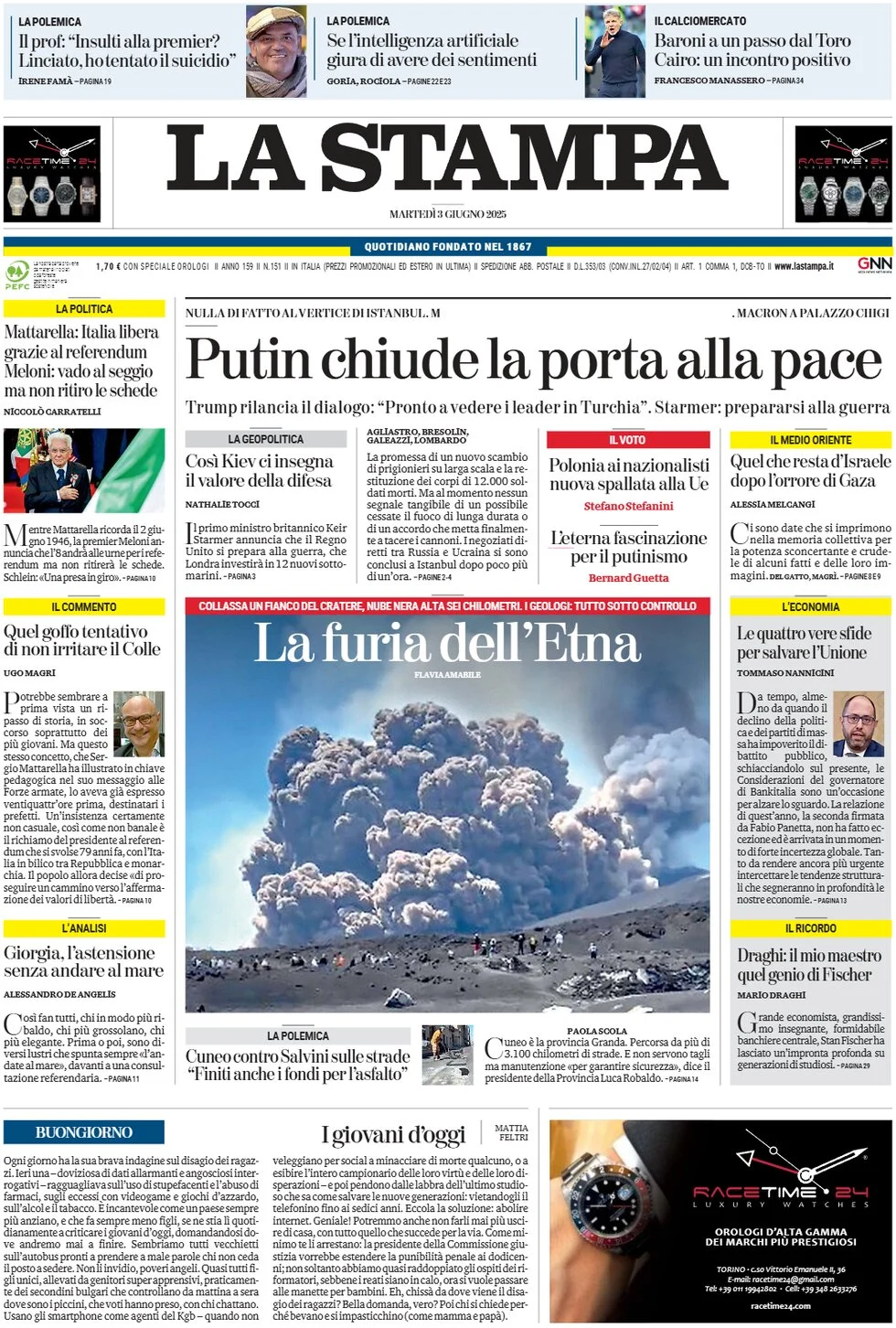 anteprima della prima pagina di la-stampa del 03/06/2025