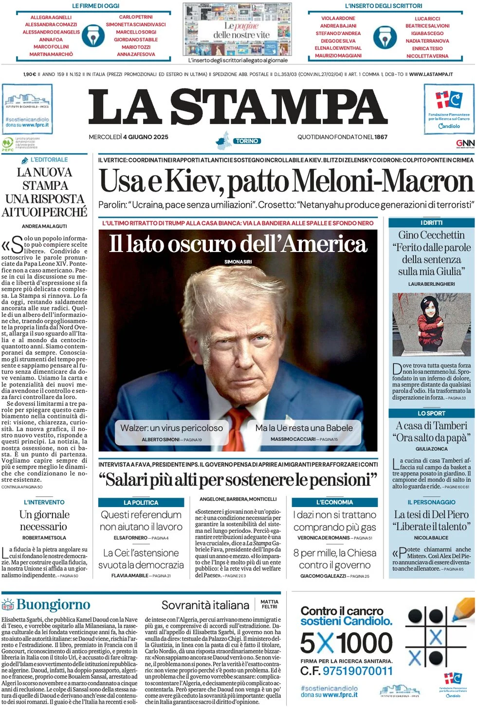 anteprima della prima pagina di la-stampa del 04/06/2025