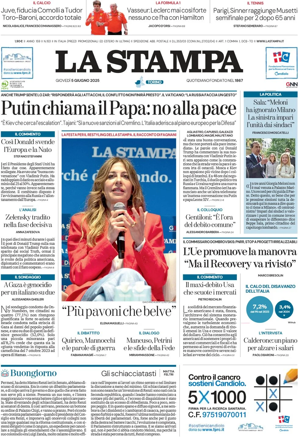 anteprima della prima pagina di la-stampa del 05/06/2025