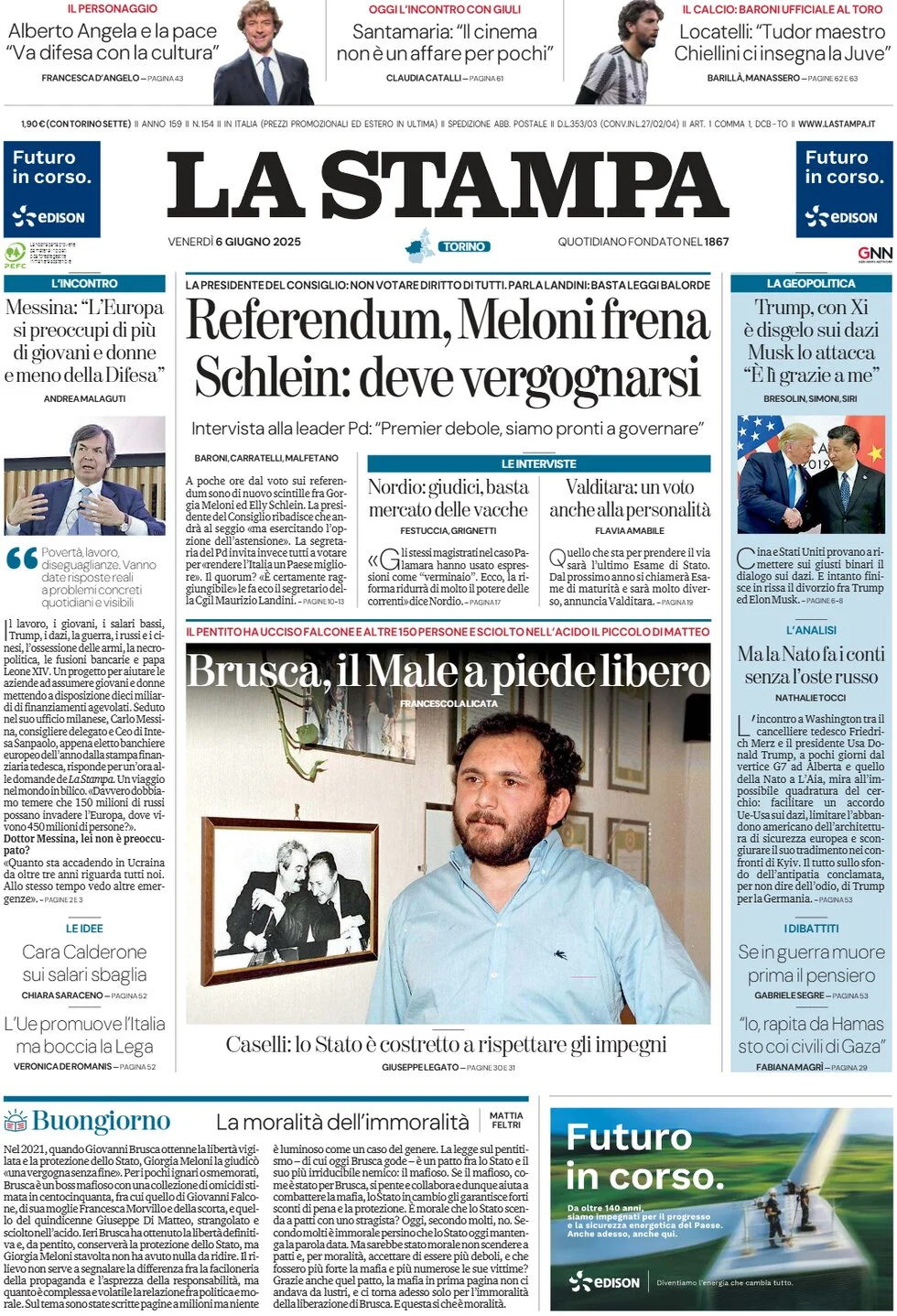 anteprima della prima pagina di la-stampa del 06/06/2025