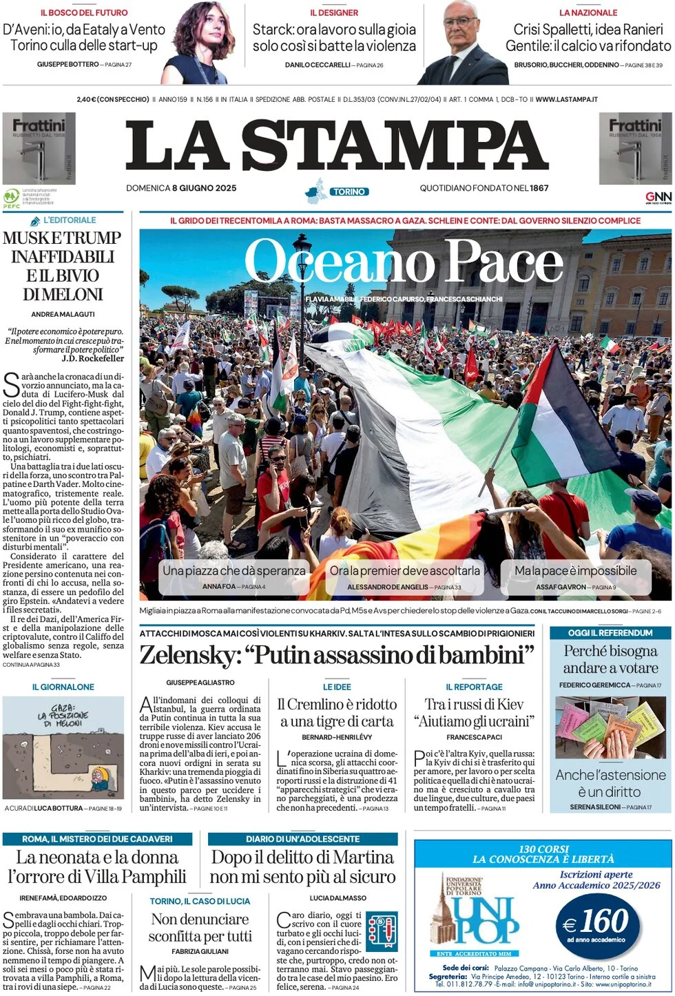 anteprima della prima pagina di la-stampa del 08/06/2025