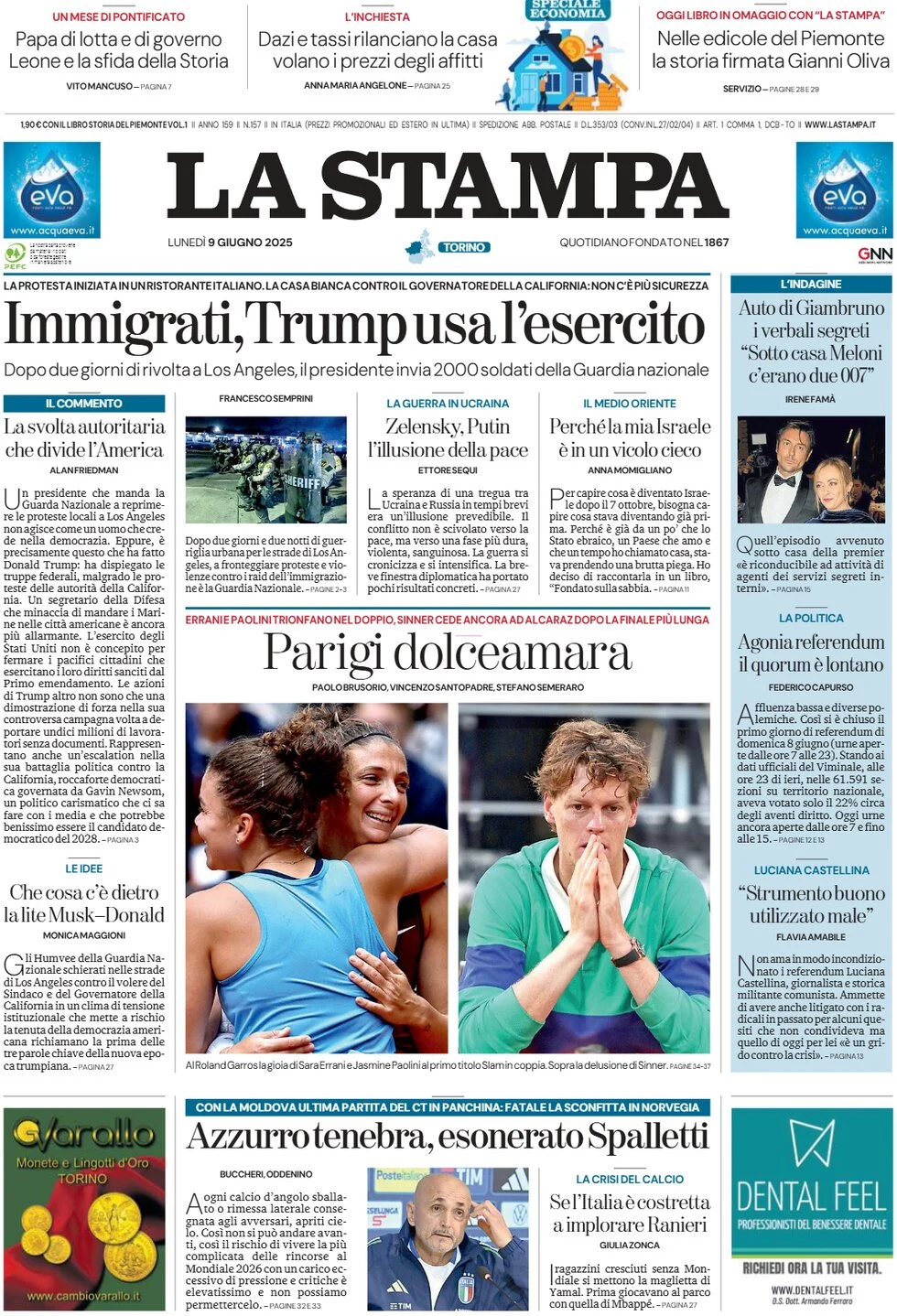 anteprima della prima pagina di la-stampa del 09/06/2025