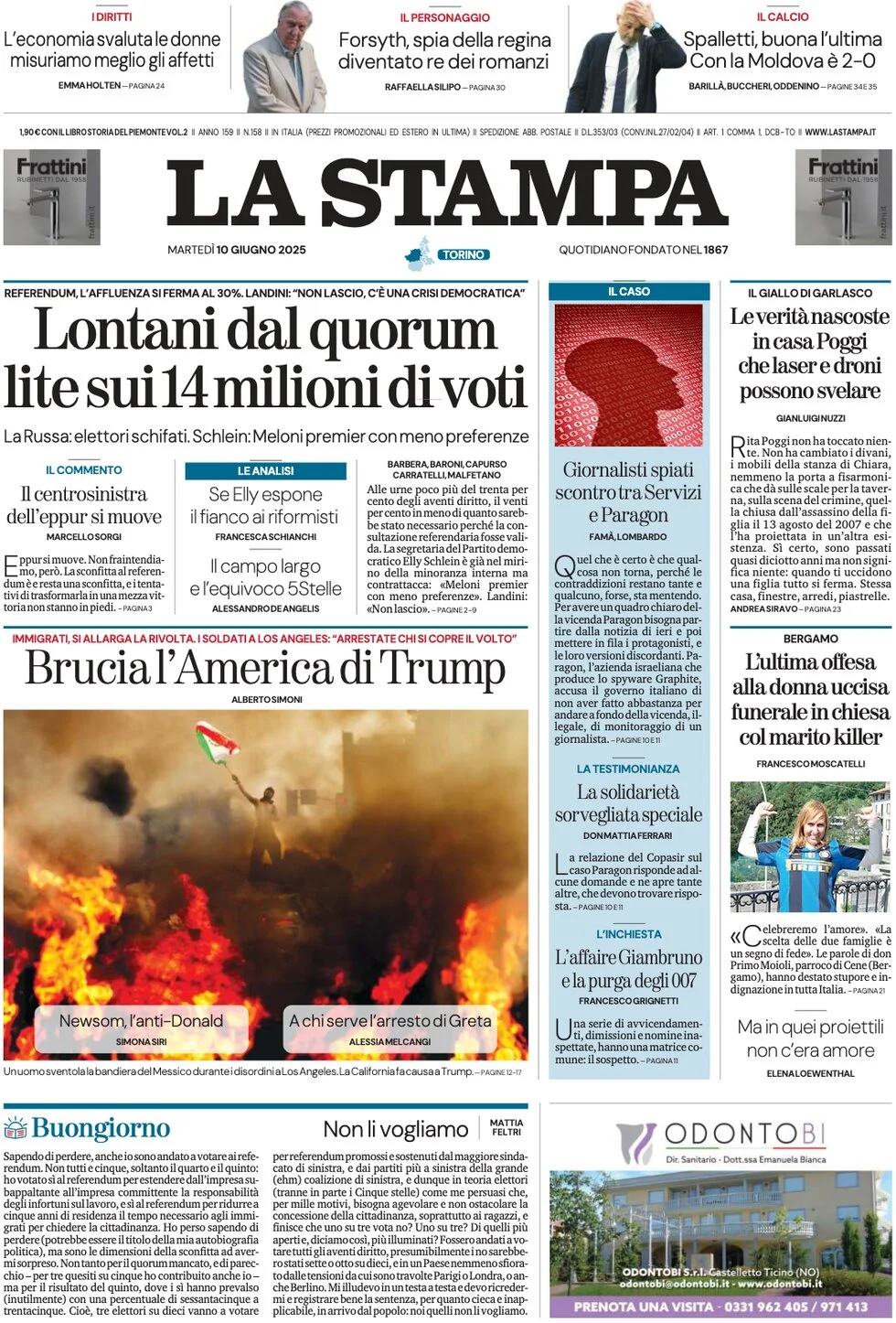 anteprima della prima pagina di la-stampa del 10/06/2025