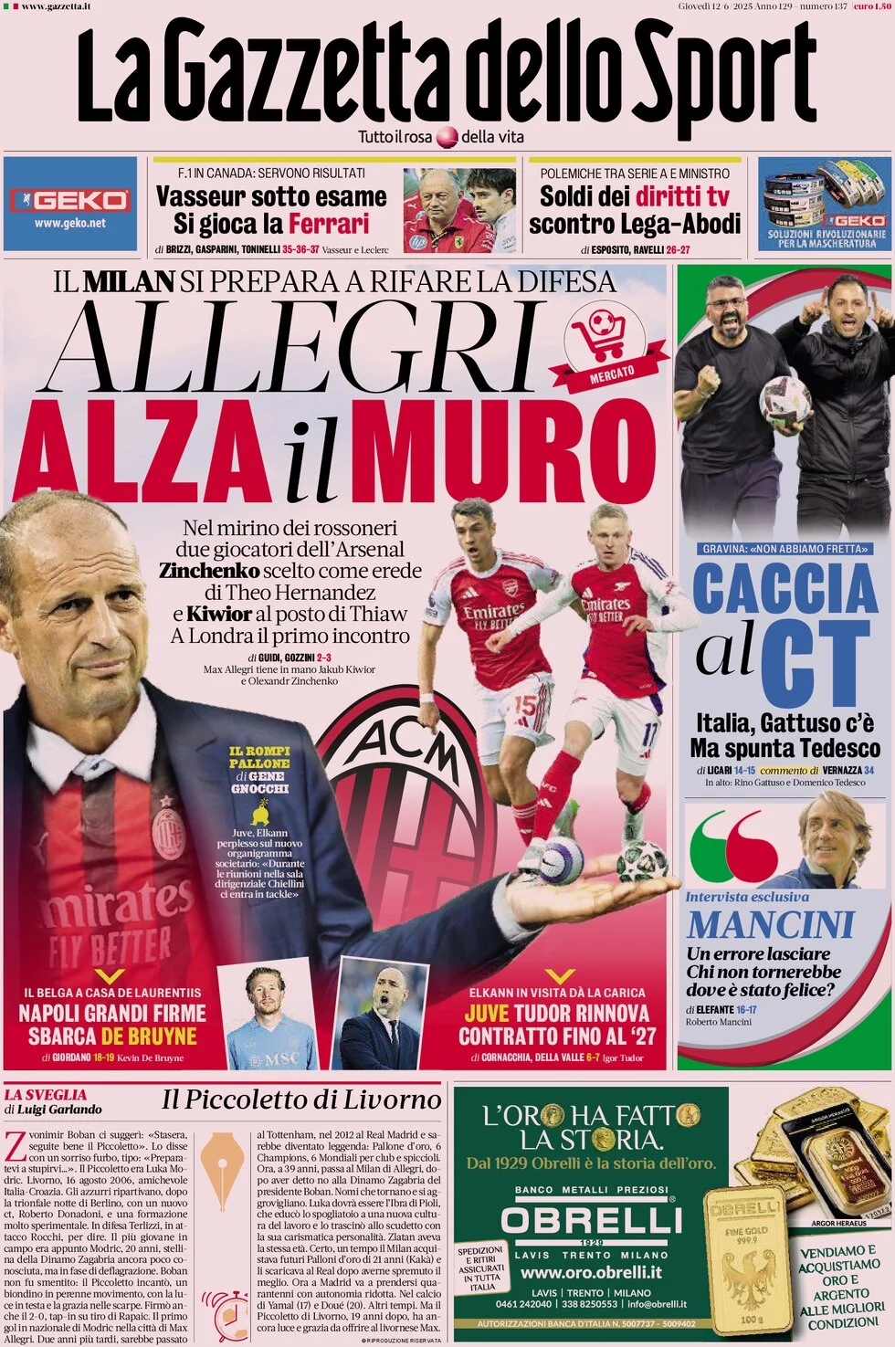 anteprima della prima pagina di la-gazzetta-dello-sport del 12/06/2025