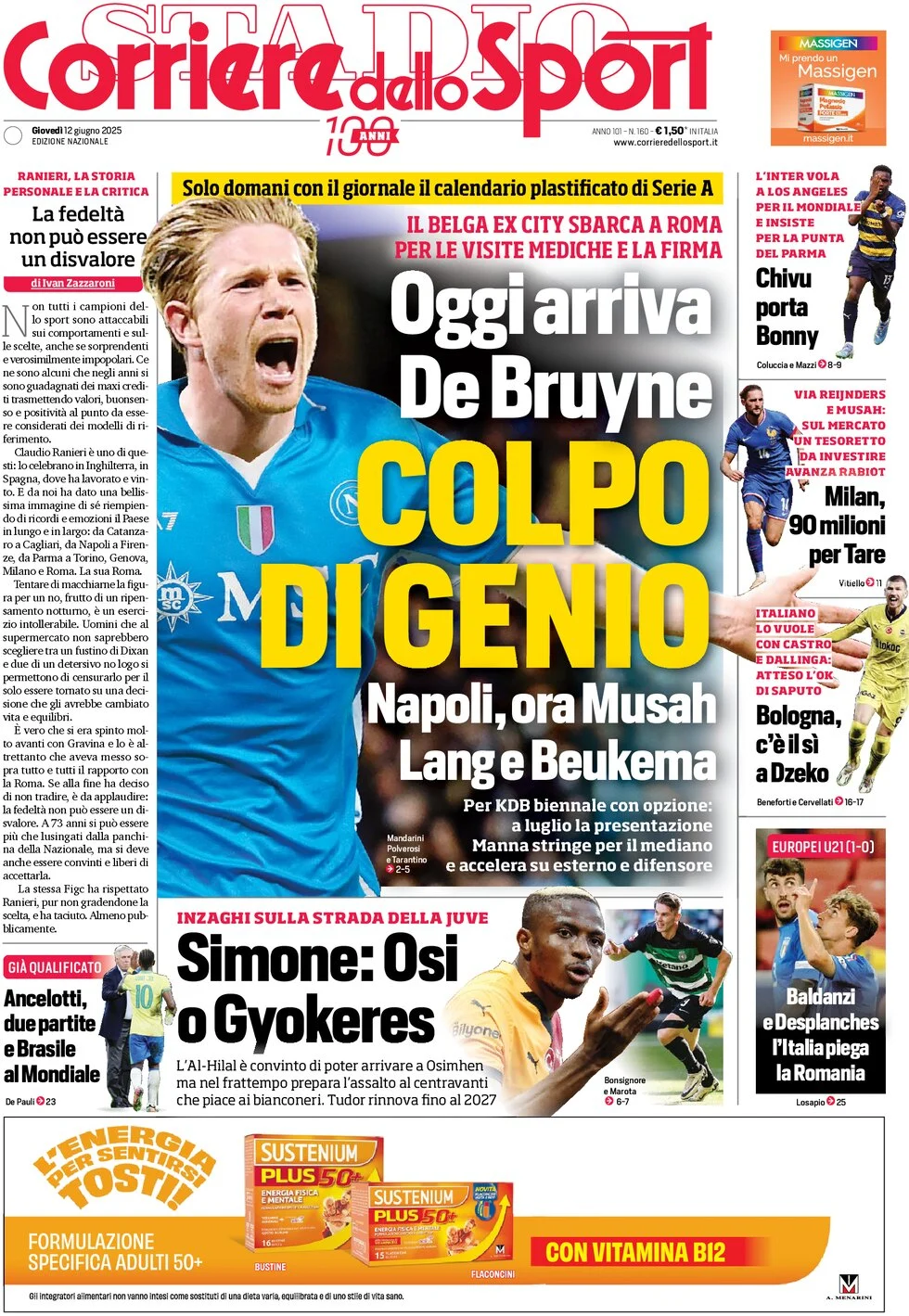 anteprima della prima pagina di corriere-dello-sport del 12/06/2025