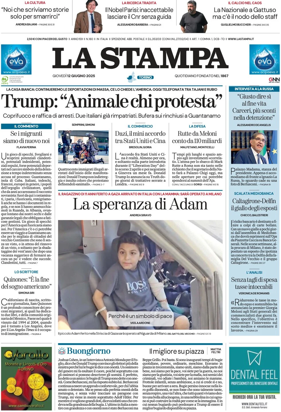 anteprima della prima pagina di la-stampa del 12/06/2025