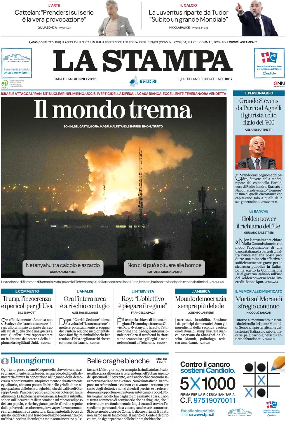 anteprima della prima pagina di la-stampa del 14/06/2025
