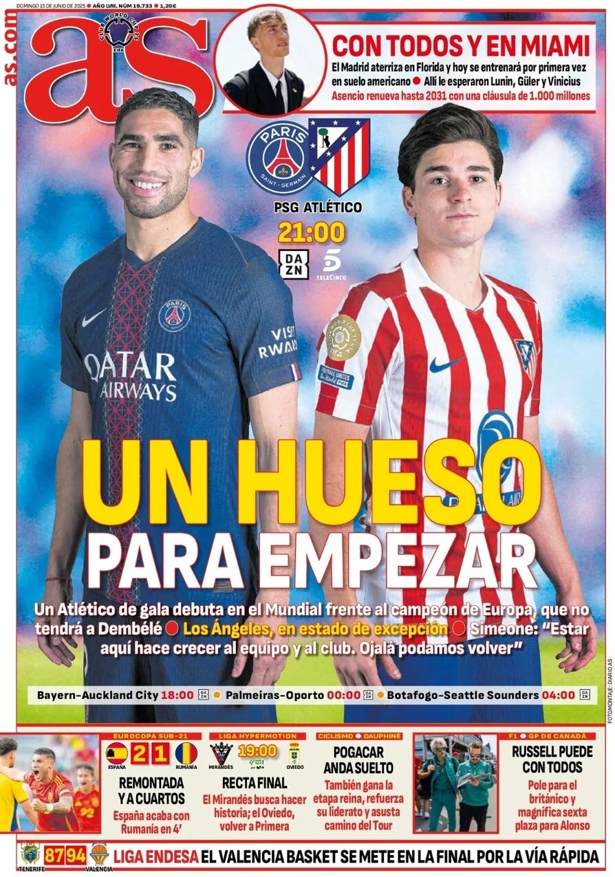 anteprima della prima pagina di AS (Madrid)