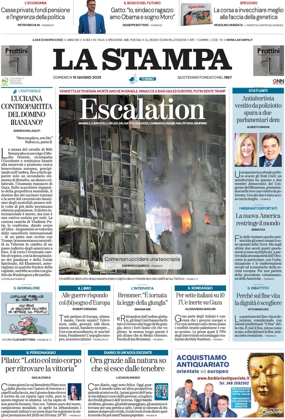 anteprima della prima pagina di La Stampa