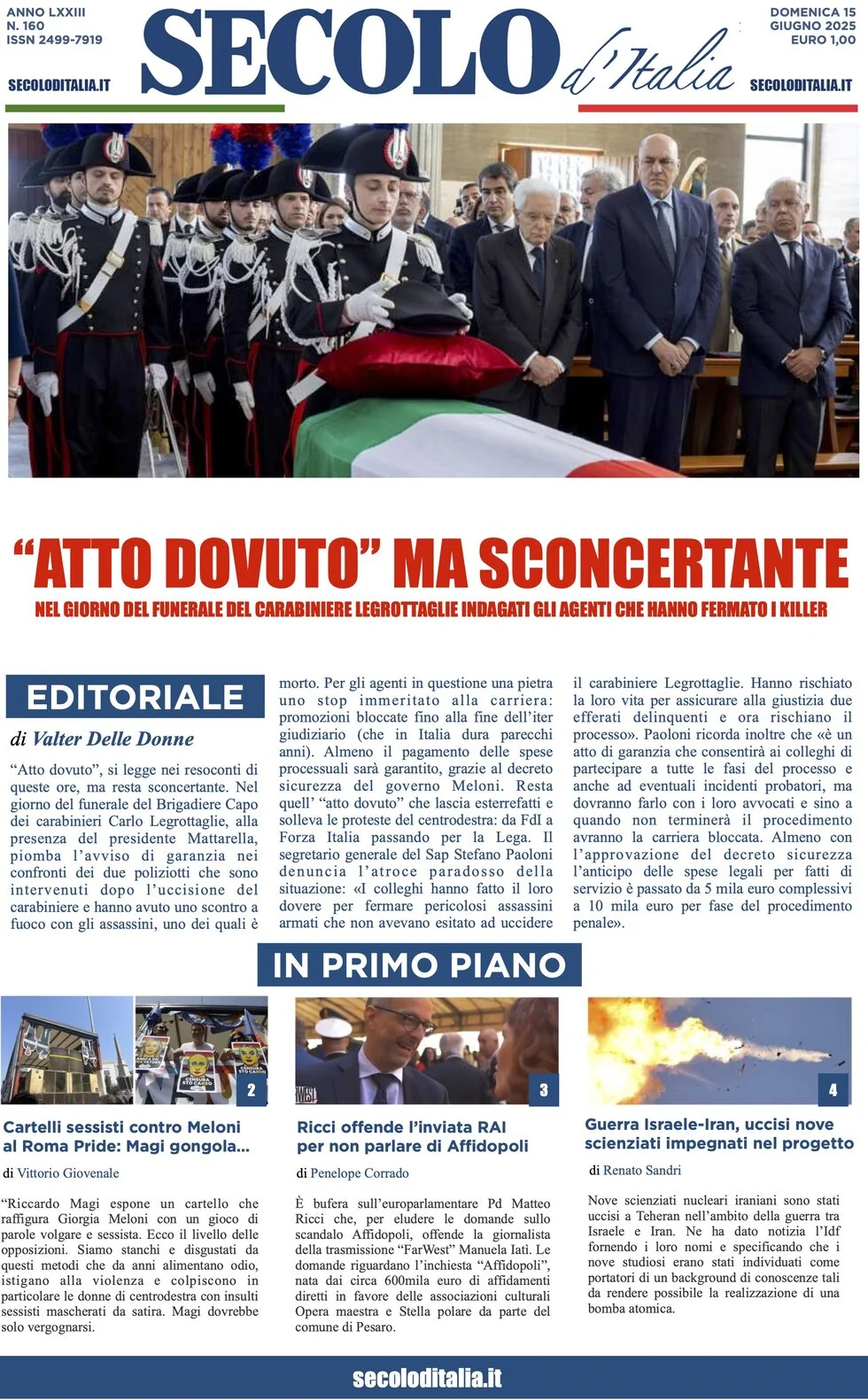 anteprima della prima pagina di Secolo d'Italia