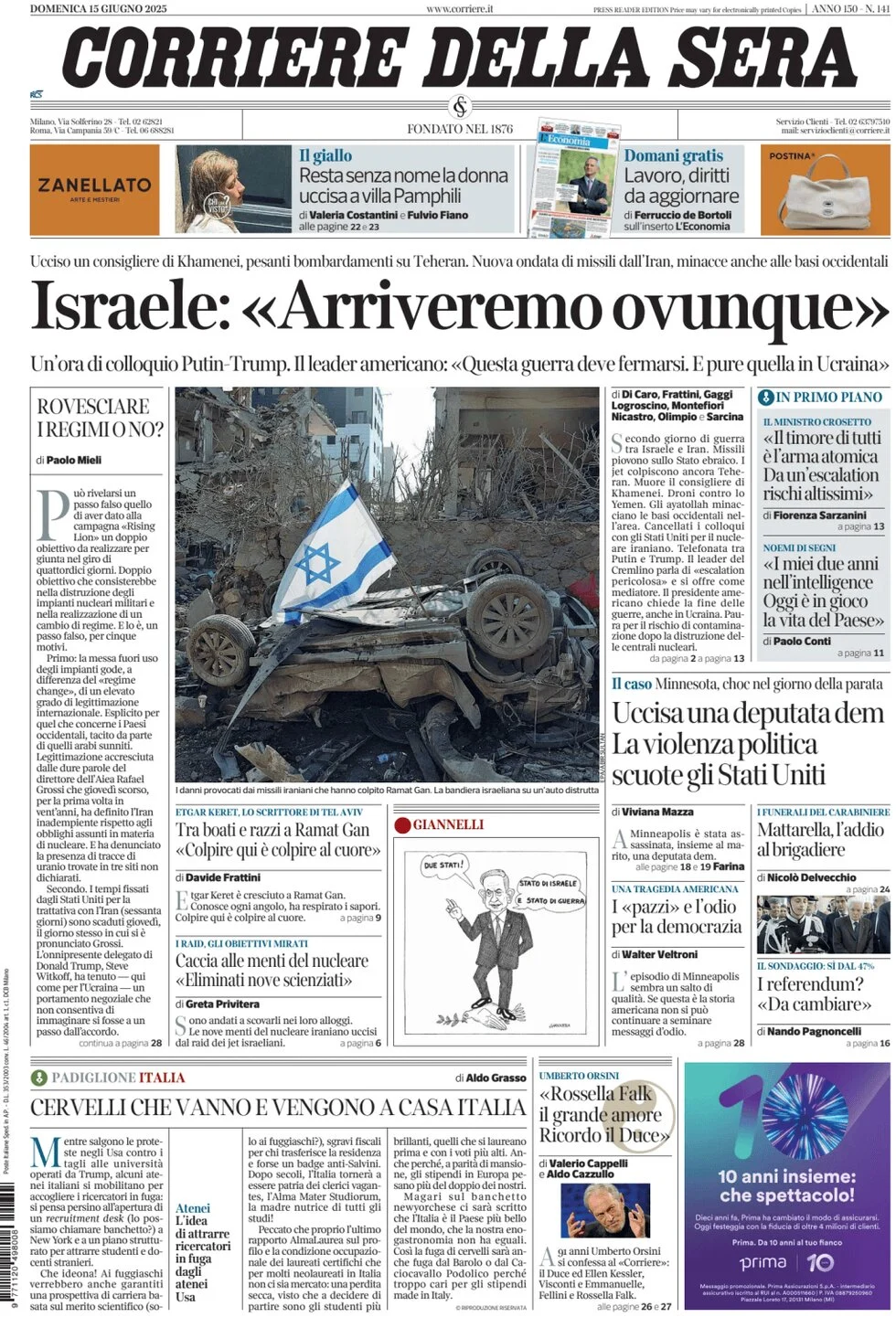 anteprima della prima pagina di Corriere della Sera