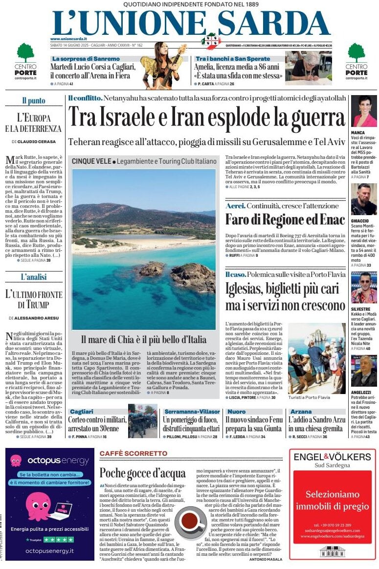 anteprima della prima pagina di L'Unione Sarda